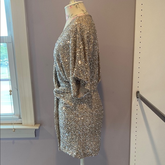 Zara Silver Sequin Wrap Mini Dress - Picture 7 of 17